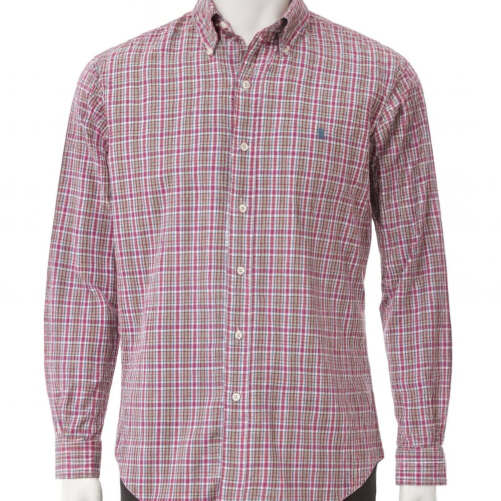 Polo Ralph Lauren Men S Custom Fit Long Sleeve Plaid Button Up Shirt 100% Cotton